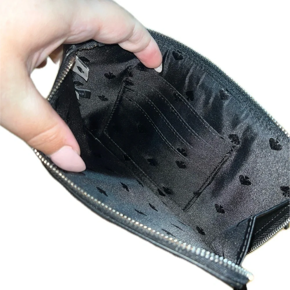 Kate Spade New York Medium L-Zip Wristlet Saffiano Leather Polka Dot Black, NWOT